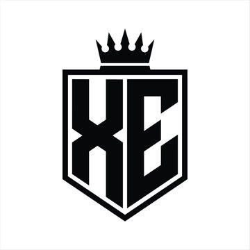 recommend clip art: XE Logo monogram bold shield geometric shape with crown outline black and white style design