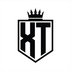 XT Logo monogram bold shield geometric shape with crown outline black and white style design