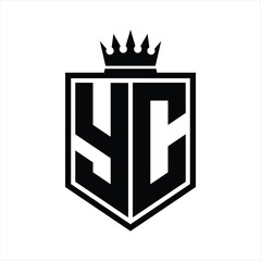 YC Logo monogram bold shield geometric shape with crown outline black and white style design
