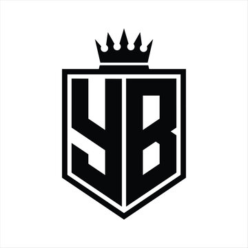 recommend clip art: YB Logo monogram bold shield geometric shape with crown outline black and white style design