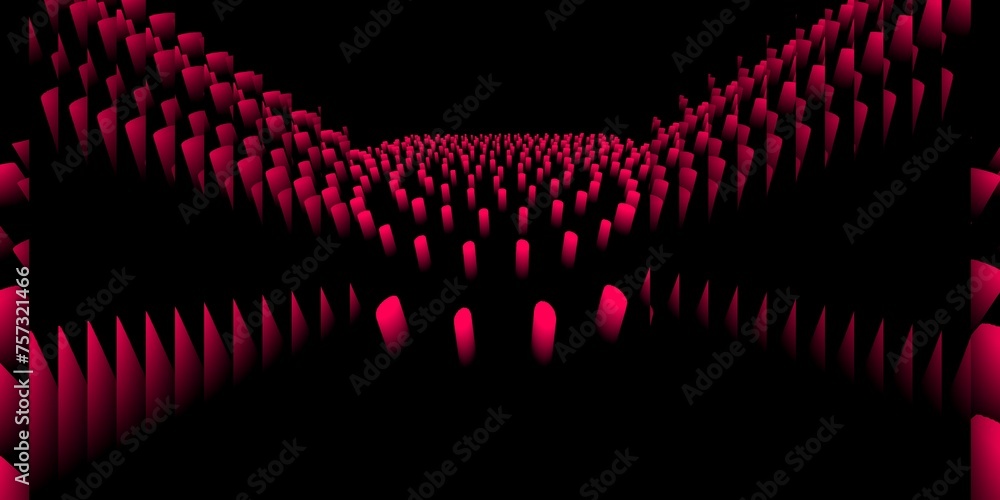 Poster red 3d columns arranged in rows circular arrangement on a black background