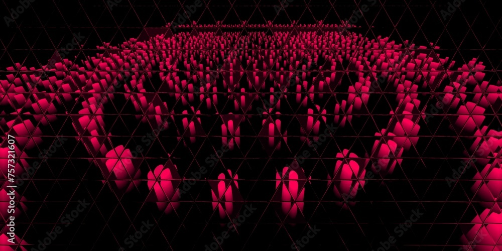 Poster red 3d columns arranged in rows circular arrangement on a black background