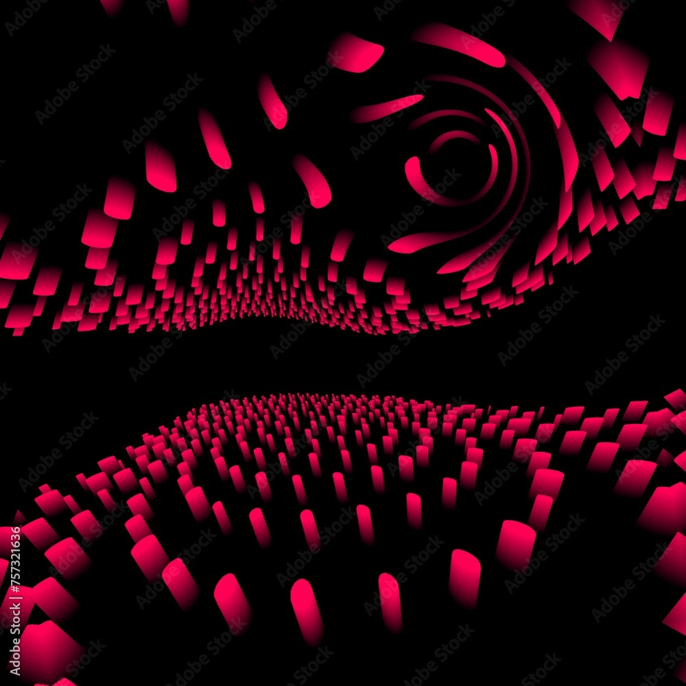 Poster red 3d columns arranged in rows circular arrangement on a black background