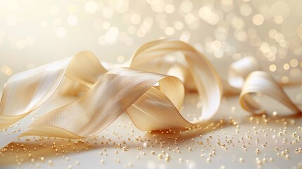 Light gold background, a flowing pale yellow ribbon, text copy space