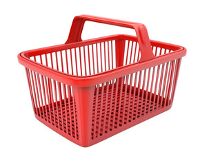 Red Plastic Shopping Basket Isolated on a Transparent Background
