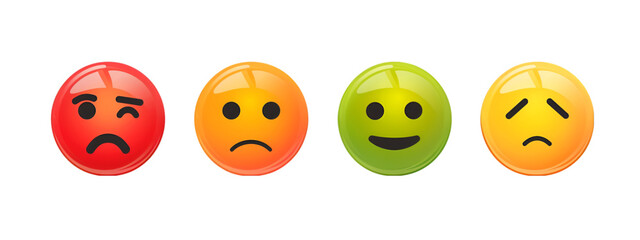 Set of Satisfaction Rating Emoji Faces Isolated on Transparent Background - obrazy, fototapety, plakaty