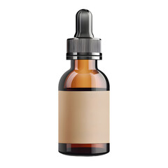 Amber Glass dropper bottle with a blank label mock up isolated on transparent background