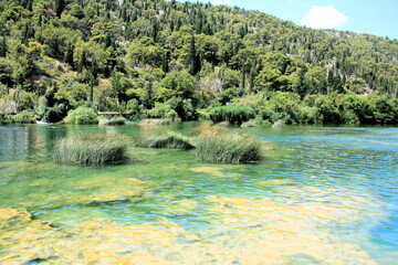 green color of ithe waters of the krka river, national park Krka, Croatia