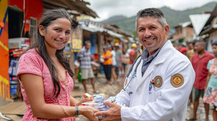 Volunteer doctors. Doctors provide free help to people in need. distribute vaccines and medicines. 