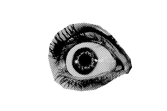 Abstract halftone eye collage element. Trendy grunge design element