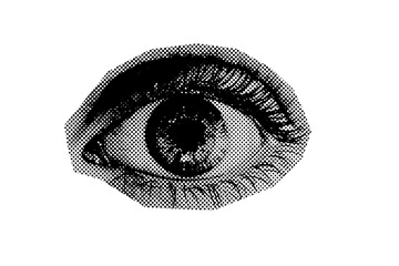 Abstract halftone eye collage element. Trendy grunge design element
