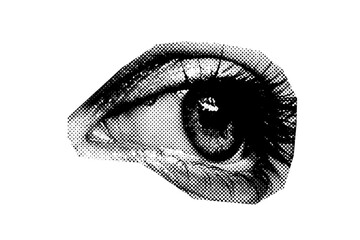 Abstract halftone eye collage element. Trendy grunge design element - 757326001