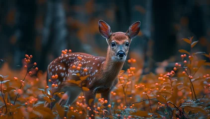 Rolgordijnen Deer in a field of flowers © Lauras Imperfections