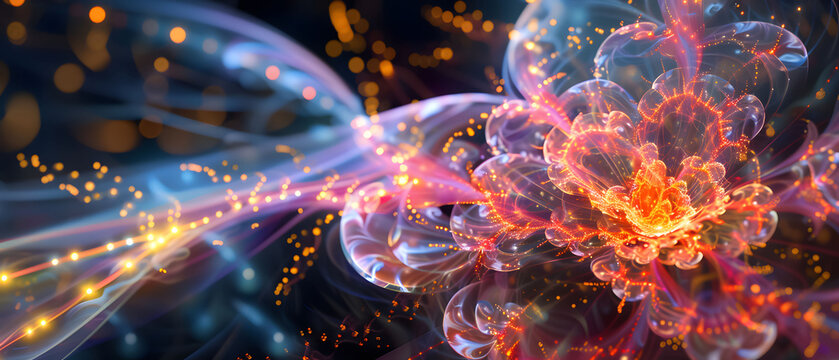 
Every curve, every interstitial space between the glowing ribbons, thrums with infinitesimal nodes of scintillating energy โ&euro;&ldquo; the pure primordial data streaming from this archetypal fractal genesis.