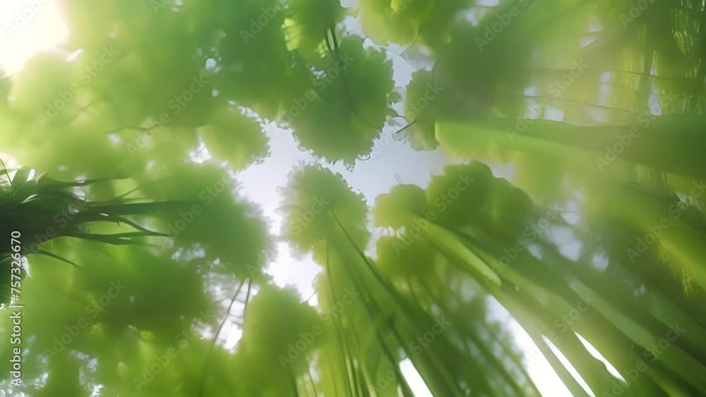 Poster view of palm tree canopy from below generative ai
