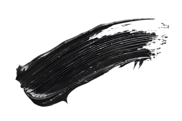 Mascara brush stroke texture black paint swatch makeup smudge ink isolated on transparent background