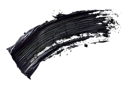 Mascara brush stroke texture black paint swatch makeup smudge ink isolated on transparent background
