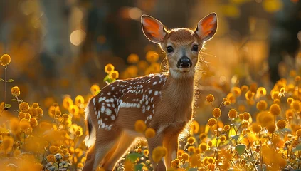 Gordijnen Deer in a field of flowers © Lauras Imperfections
