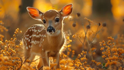 Tuinposter Deer in a field of flowers © Lauras Imperfections