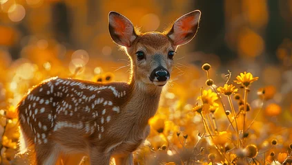 Keuken spatwand met foto Deer in a field of flowers © Lauras Imperfections