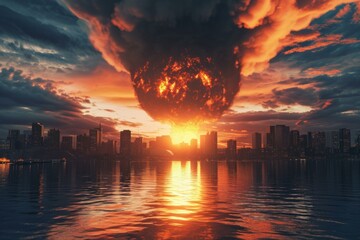 Against nuclear day background. Missile danger. Generate Ai