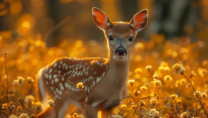 Raamstickers Deer in a field of flowers © Lauras Imperfections