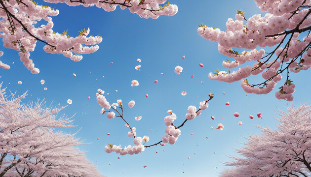 Clip art of blue sky and dancing cherry petals