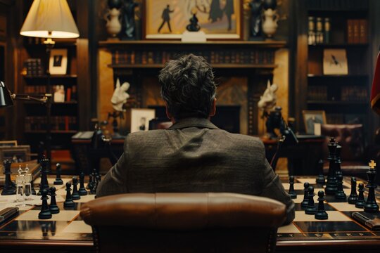 In the quiet of his lavish office the mafia boss contemplates his next move a chessmaster in the complex game of power and loyalty