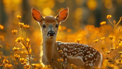 Raamstickers Deer in a field of flowers © Lauras Imperfections