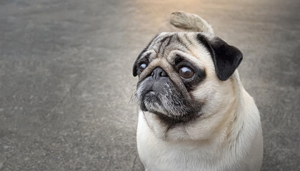 Obraz premium pug dog with gray fur exposing only half of head.