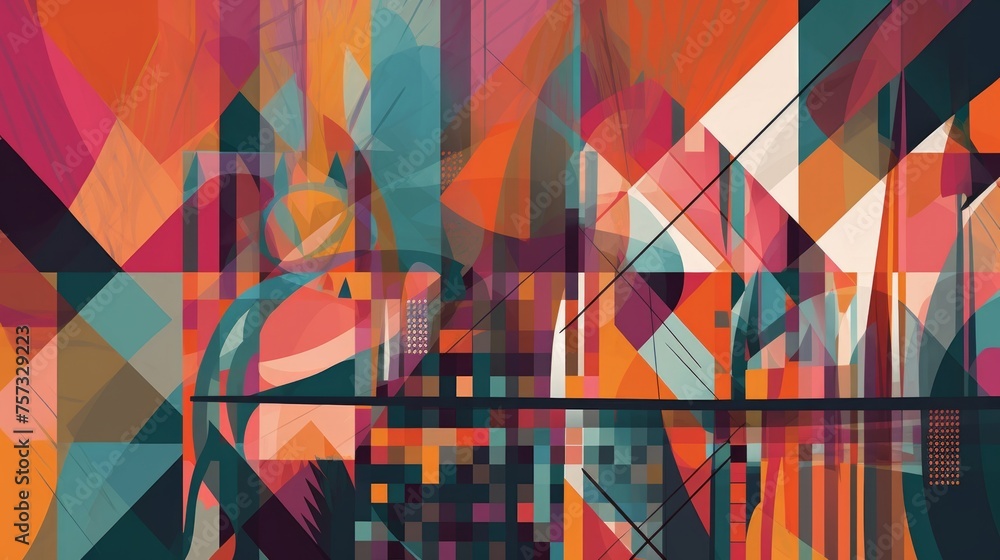 Poster vivid geometric patterns: eye-catching abstract background with bold shapes and lines, offering vivi