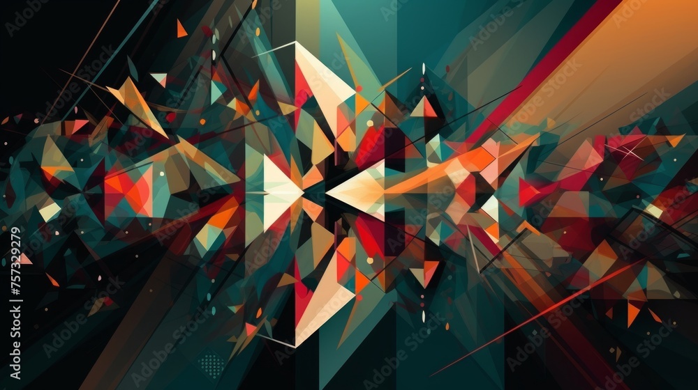 Poster modern geometric fusion: abstract background merging bold shapes and lines into a modern geometric f