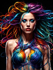 A woman with colorful hair with a lot of strength.