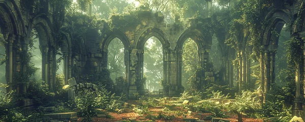Tuinposter abandoned overgrown ruins © Riverland Studio