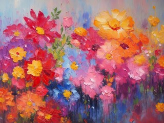 An oil painting of flowers. background of abstract art.