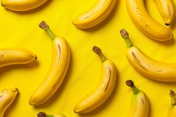 Many sweet bananas on color background