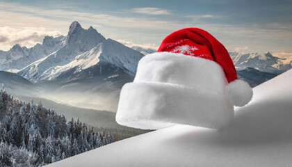 Santa Claus red hat isolated on background - obrazy, fototapety, plakaty