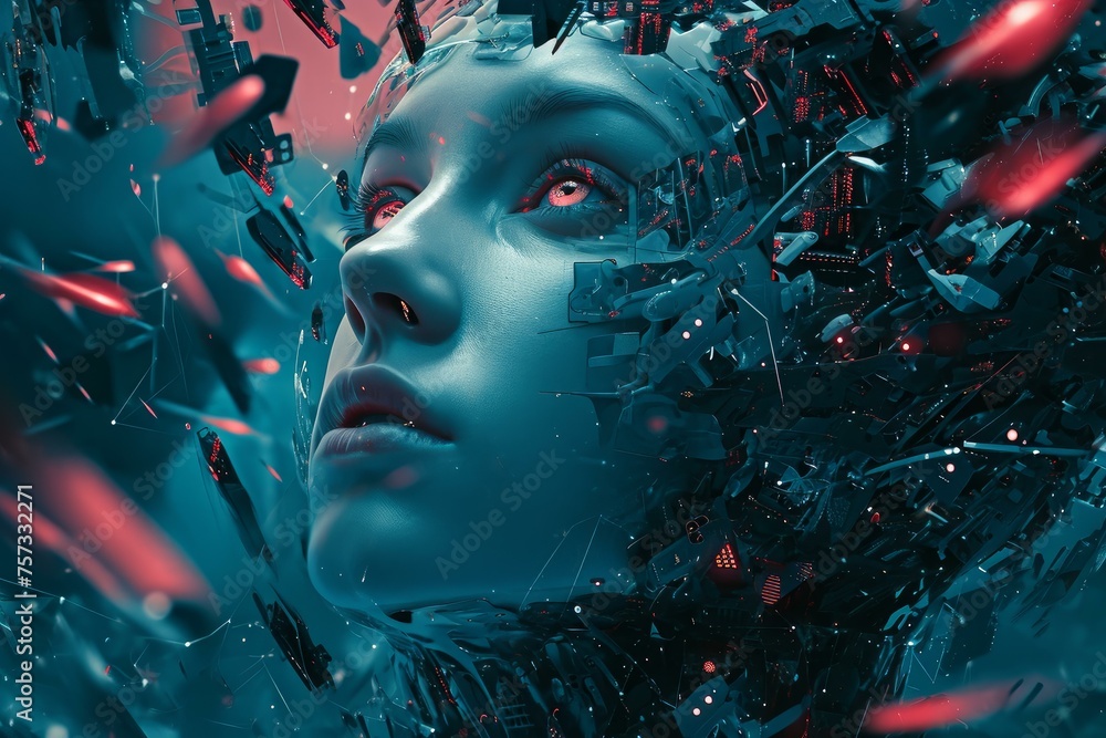 Poster ai concept robot. computer data. generate ai
