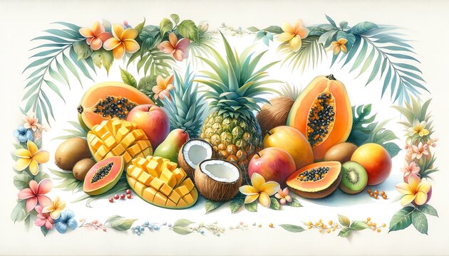 Watercolor painting of Tropical Fruits