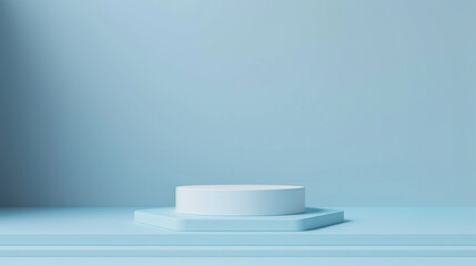 Obraz premium Minimalist geometric podium on a soothing blue background, mockup product template