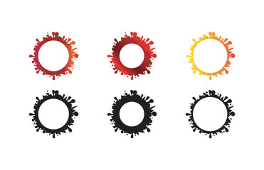 blood spill smudge flat set. Spilled alcohol juice wine dirty print stained glass bottom container colour liquid grunge circle logo