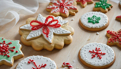 Fototapeta na wymiar Delicious cookies with Christmas decoration