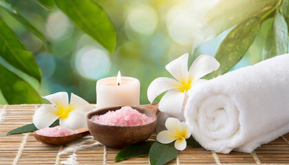Fototapeta na wymiar Beauty spa treatment with candles towels