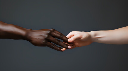 Symbolic Gesture of Racial Unity. An evocative image of a black and white hand touching fingertips, symbolizing racial unity and human connection.