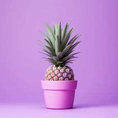 pineapple flower in a pot on a lilac background created with Generative Ai