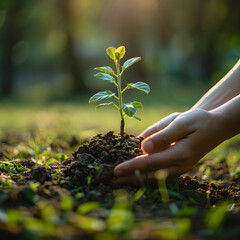 Fototapeta premium From the fertile embrace of the rich soil, the tiny sprout emerges as a symbol of hope and renewal, embodying the inherent resilience of life.