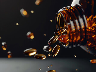 Fototapeta premium Detailed view of a bottle with pills pouring out