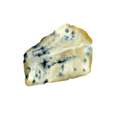 Slice of cheese isolated on transparent background. Hand drawn watercolor illustration. Art for design and creativity.
