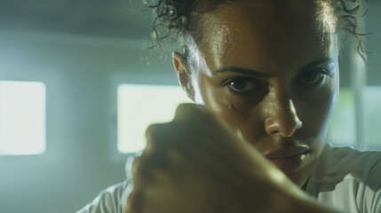 woman shadow boxing workout