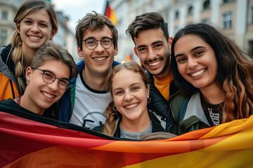 german soccer fans with flag - obrazy, fototapety, plakaty
